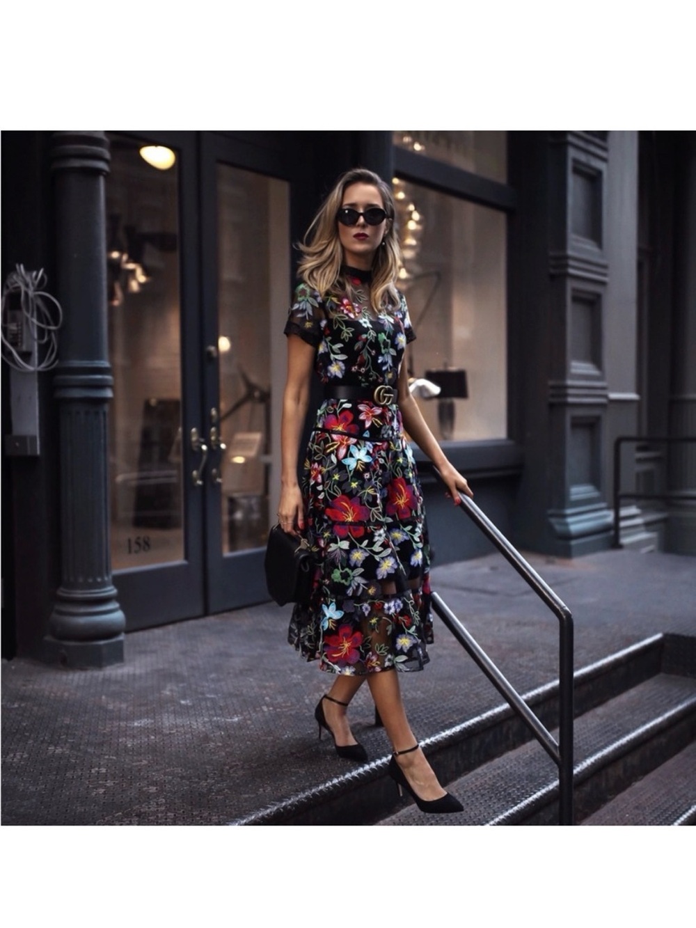 Anthropologie Black Floral Midi Dress